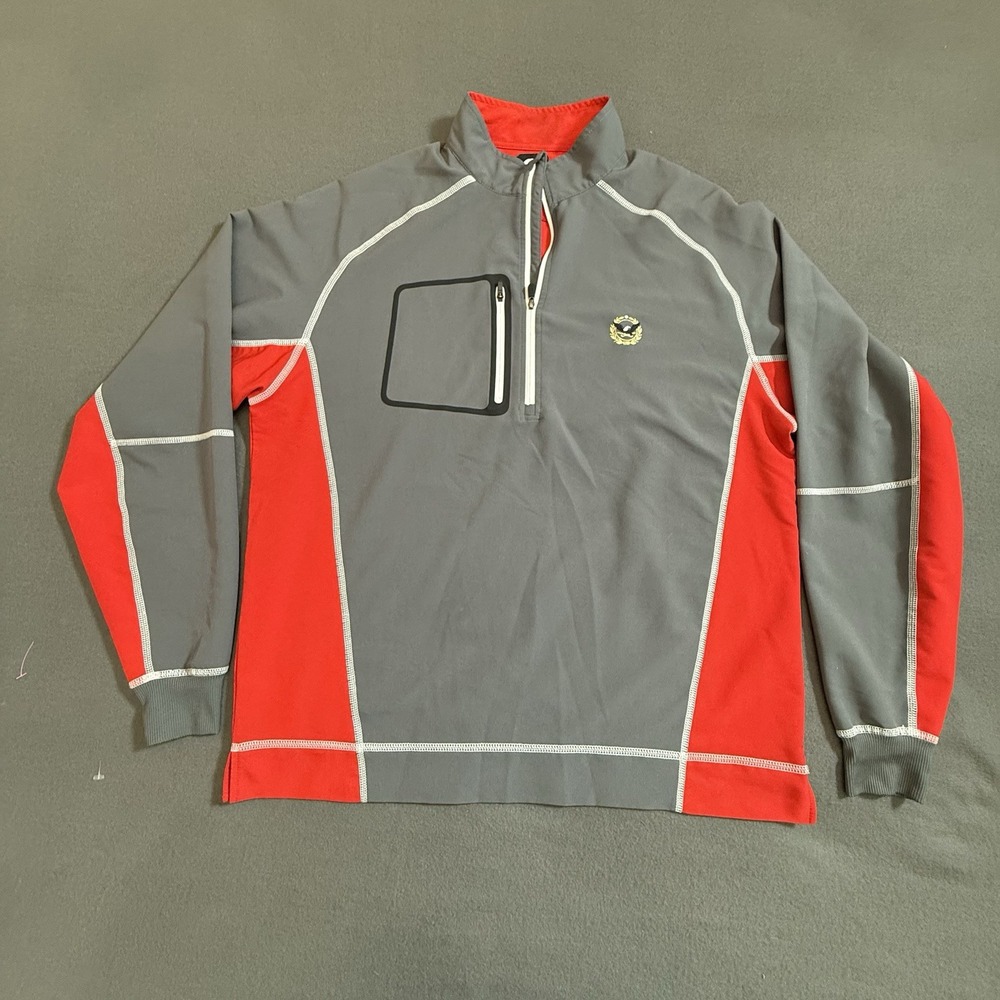 FootJoy Jacket Mens M 1/4 Zip Pullover Golf Polyester Gray Red Solid